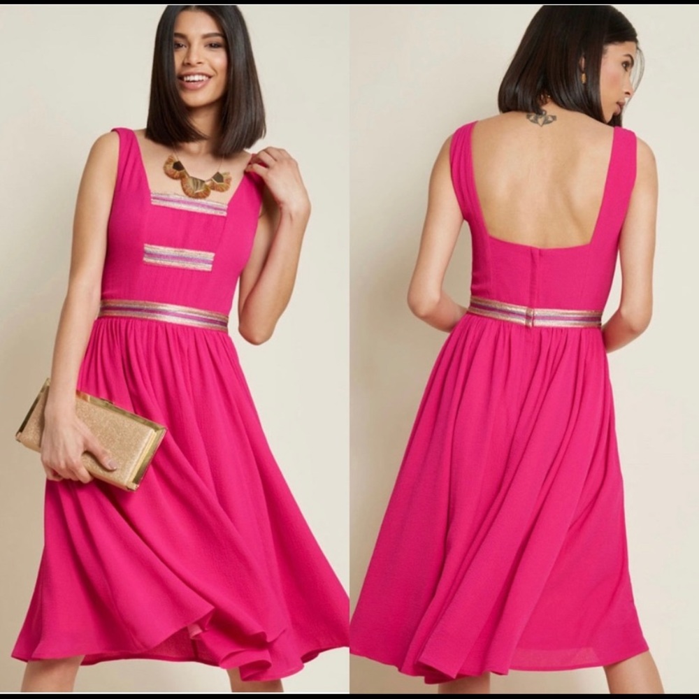 ModCloth Hot Pink Trademark Sway Trimmed Dress